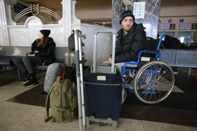 People with disabilities at the train station in Kyiv