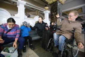 People with disabilities at the train station in Kyiv