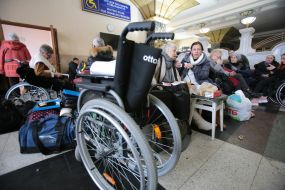People with disabilities at the train station in Kyiv