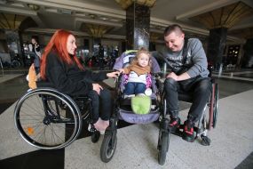 People with disabilities at the train station in Kyiv