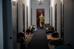 A serviceman in the corridor of the administration