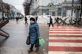 Anti-tank hedgehogs on the streets of Zhytomyr