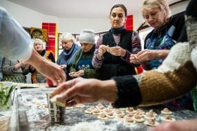 Women make dumplings for the defenders of Ukraine in Drohobych