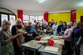 Women make dumplings for the defenders of Ukraine in Drohobych