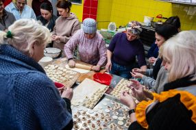 Women make dumplings for the defenders of Ukraine in Drohobych