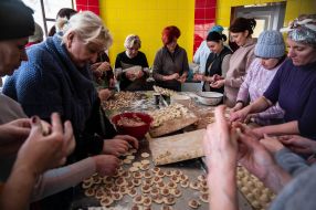 Women make dumplings for the defenders of Ukraine in Drohobych