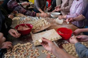 Women make dumplings for the defenders of Ukraine in Drohobych