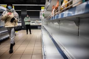 Empty shelves in one of the supermarkets in Drohobych