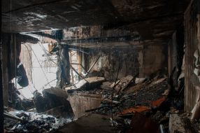 One of the buildings of the Kommunar plant in Kharkiv was destroyed after the shelling by the Russian military occupiers