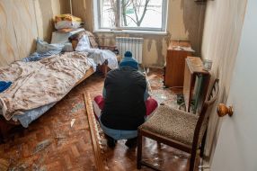 A man in a house in Kharkiv destroyed after the shelling by the Russian military occupiers