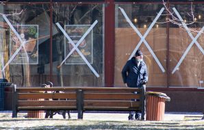 Storefronts taped crosswise