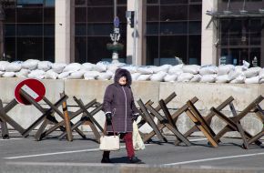 Anti-tank hedgehogs in the center of Kyiv