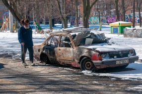 Car destroyed in Kharkiv after explosion