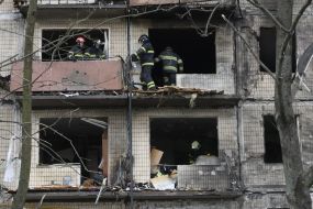 Consequences of the fire after the projectile hit a residential building in Kyiv