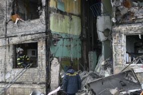 Consequences of the fire after the projectile hit a residential building in Kyiv