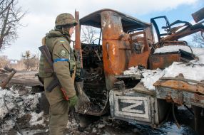 Burned enemy vehicles on the street in Kharkov