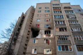 Destroyed apartment in a residential building as a result of shelling in Kharkov
