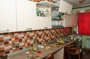 The kitchen in the apartment was damaged as a result of shelling in Kharkiv