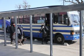 People at the bus station in Lviv