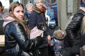 People at the railway station in Lviv