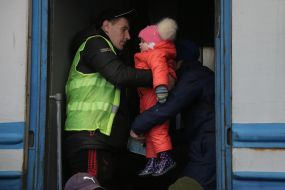 People at the railway station in Lviv