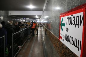 People at the railway station in Lviv