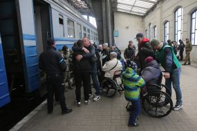 People at the railway station in Lviv