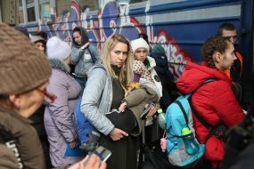 People at the railway station in Lviv