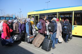 People at the bus station in Lviv