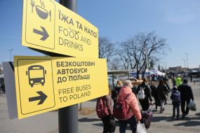 People at the bus station in Lviv