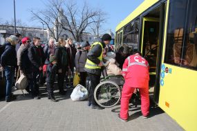 People at the bus station in Lviv