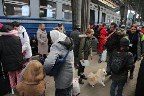 People at the railway station in Lviv