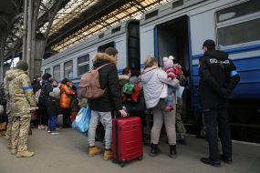 People at the railway station in Lviv