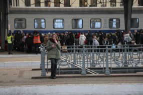 People at the railway station in Lviv