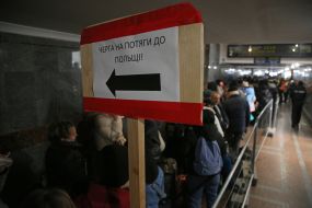 People at the railway station in Lviv