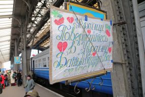 People at the railway station in Lviv