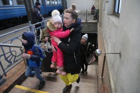 People at the railway station in Lviv