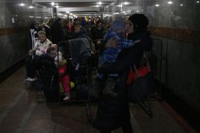 People at the railway station in Lviv