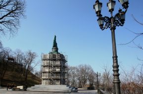 Monument to Volodymyr the Great in a special protective structure on Volodymyrsky Hill in Kyiv