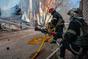 A fire caused by the shelling of Kharkiv