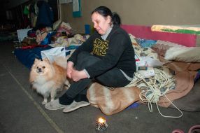 Woman  in a bomb shelter