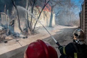 A fire caused by the shelling of Kharkiv