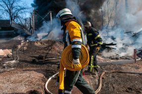 A fire caused by the shelling of Kharkiv