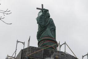 Monument to Volodymyr the Great in a special protective structure on Volodymyrsky Hill in Kyiv