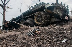 Lined up tank of the Russian occupiers