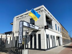 Ukrainian flag on a building in the Netherlands