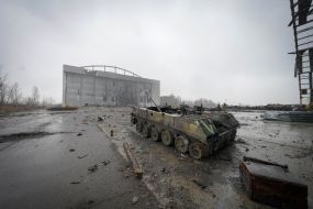 Destroyed Russian military equipment at the airfield in Gostomel
