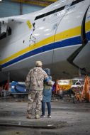 Hangar with the destroyed An-225 "Dream" plane in Gostomel