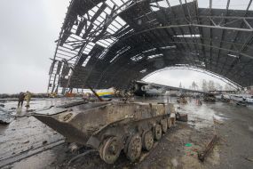 Destroyed Russian military equipment at the airfield in Gostomel