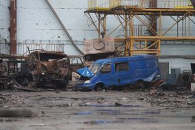 Hangar with the destroyed An-225 "Dream" plane in Gostomel